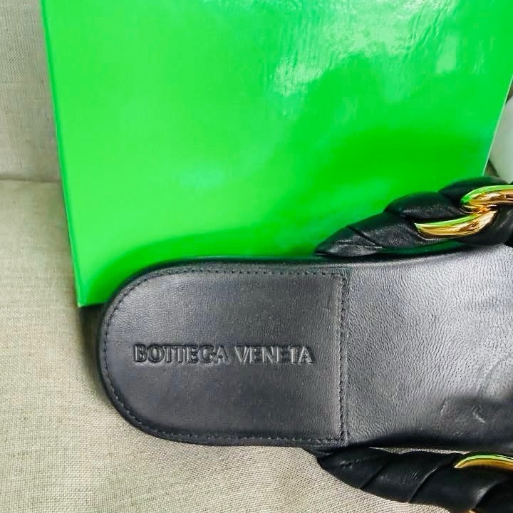 Bottega Veneta 黑色金屬麻花編織平底涼鞋 近全新 原價3萬+-2