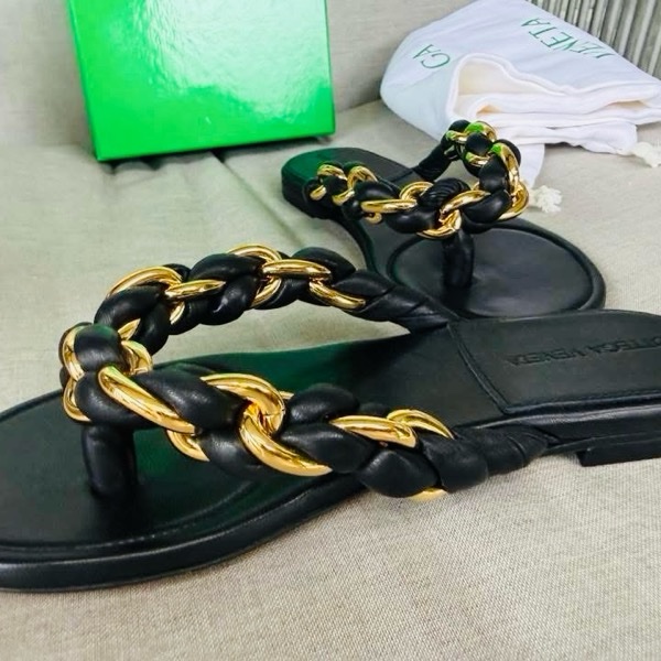 Bottega Veneta 黑色金屬麻花編織平底涼鞋 近全新 原價3萬+-3