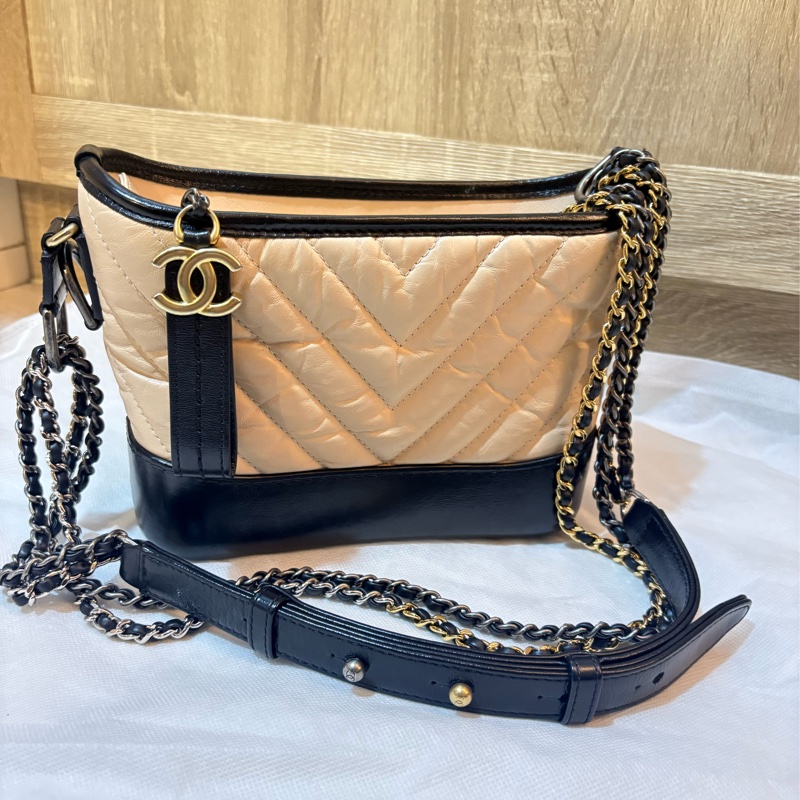 Chanel 流浪包 經典米黑配色 奶茶色小號-0