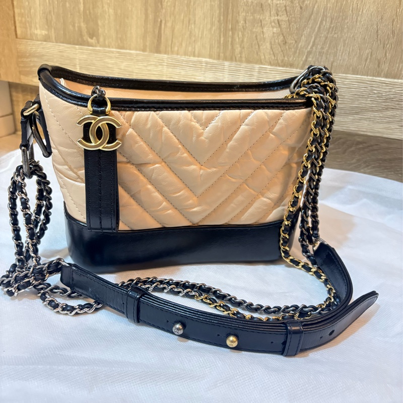 Chanel 流浪包 經典米黑配色 奶茶色小號-5