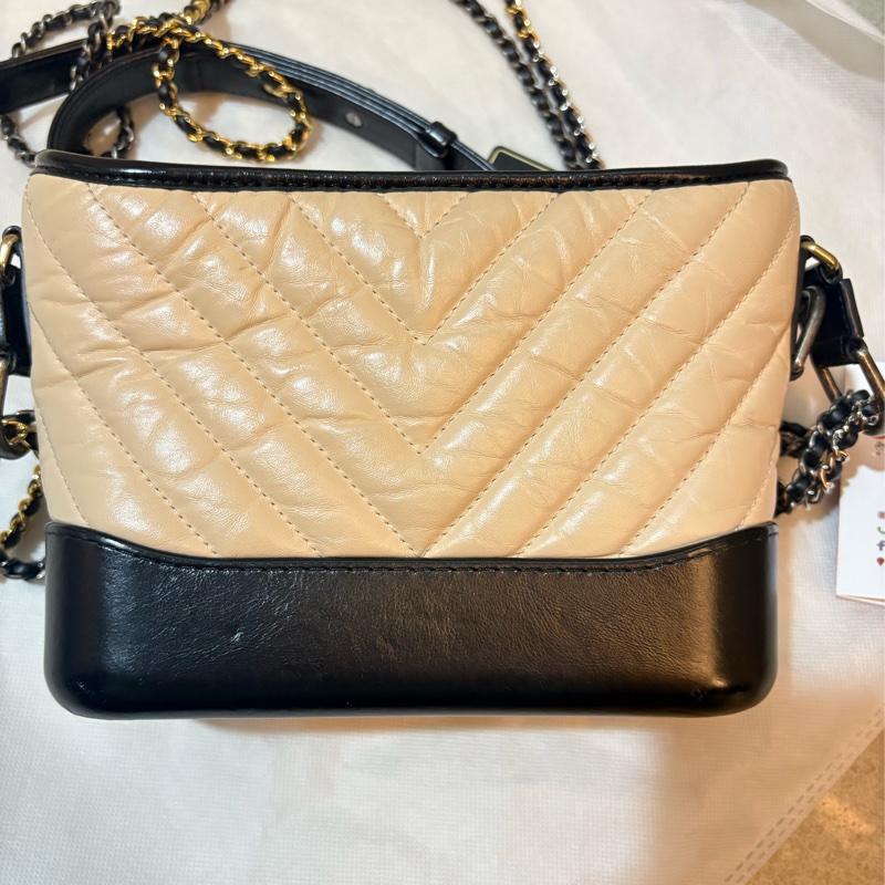 Chanel 流浪包 經典米黑配色 奶茶色小號-6