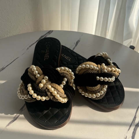 chanel麻花珍珠平底拖鞋 37C