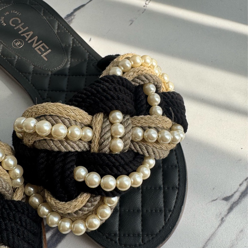 chanel麻花珍珠平底拖鞋 37C-2