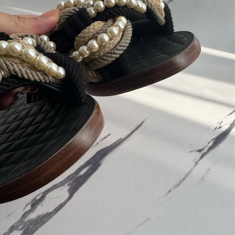 chanel麻花珍珠平底拖鞋 37C-4
