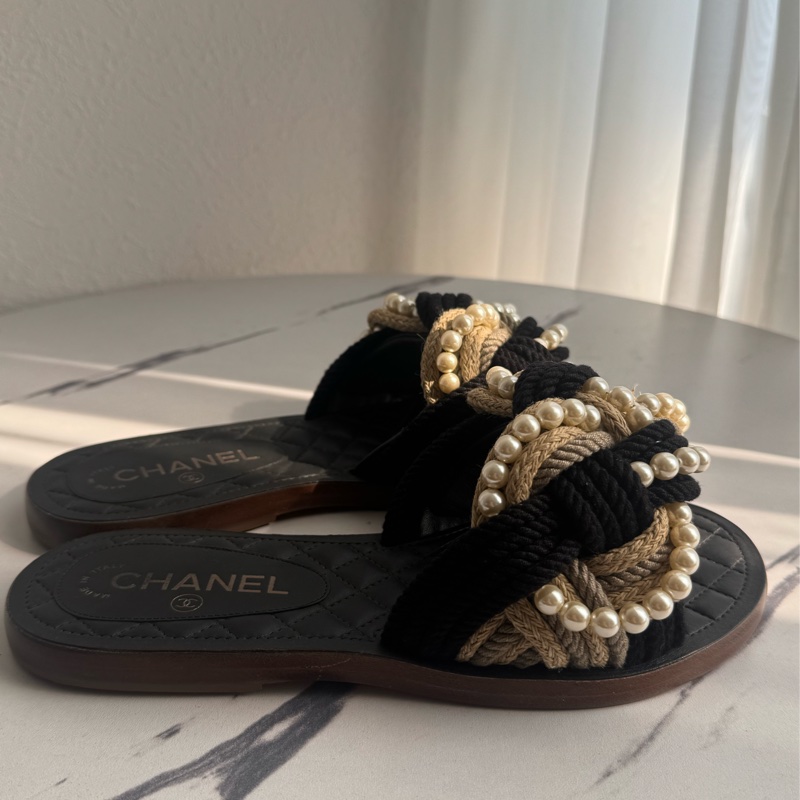 chanel麻花珍珠平底拖鞋 37C-5