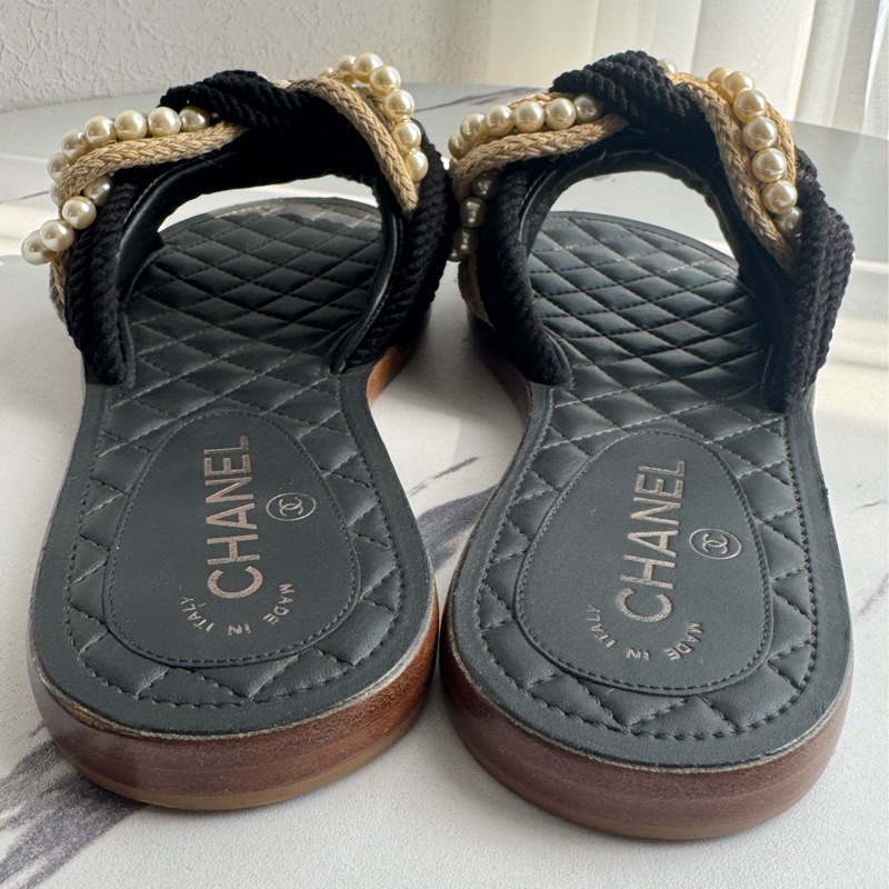 chanel麻花珍珠平底拖鞋 37C-7