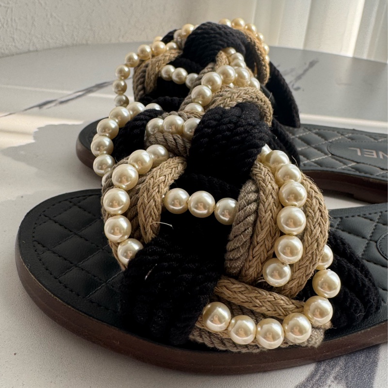 chanel麻花珍珠平底拖鞋 37C-10