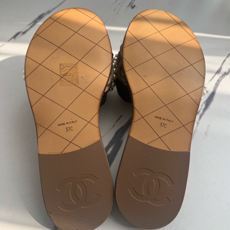 chanel麻花珍珠平底拖鞋 37C-18