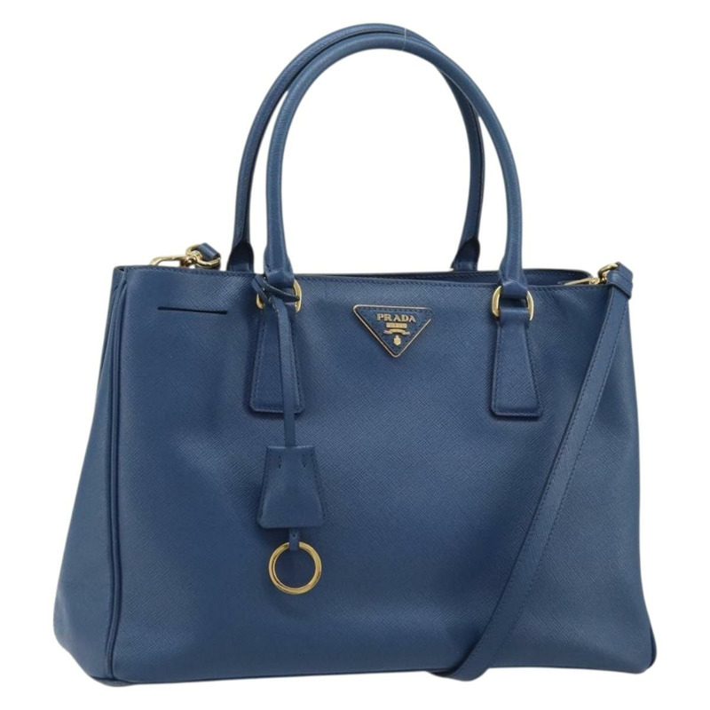 【日本直送】PRADA Galleria 手提包 Safiano 皮革 2way Blue Gold Auth YKZ030A-0