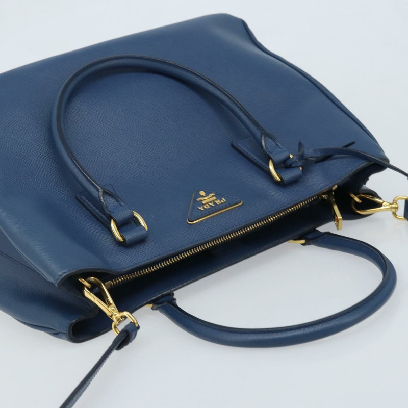 【日本直送】PRADA Galleria 手提包 Safiano 皮革 2way Blue Gold Auth YKZ030A-5