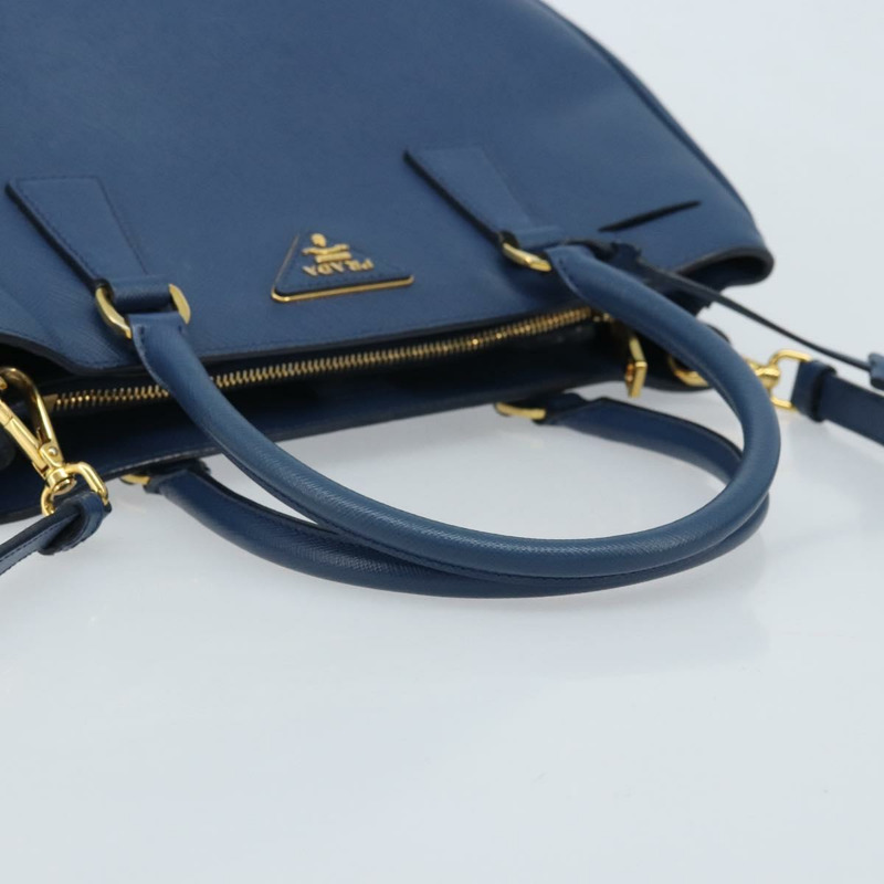 【日本直送】PRADA Galleria 手提包 Safiano 皮革 2way Blue Gold Auth YKZ030A-6