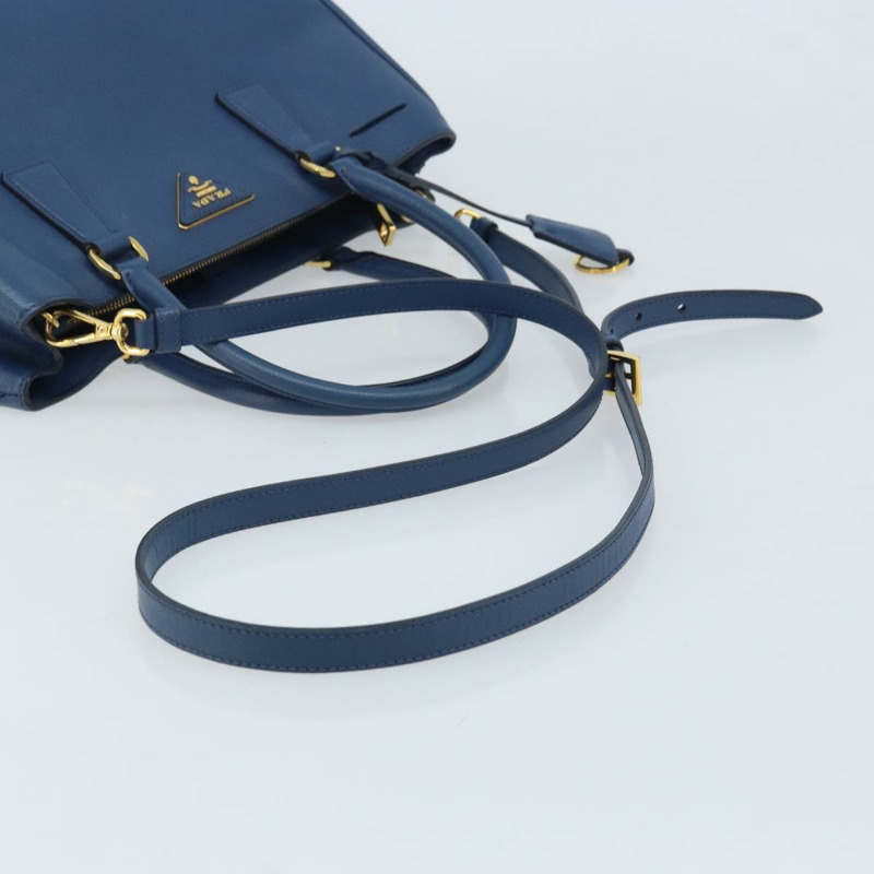 【日本直送】PRADA Galleria 手提包 Safiano 皮革 2way Blue Gold Auth YKZ030A-7