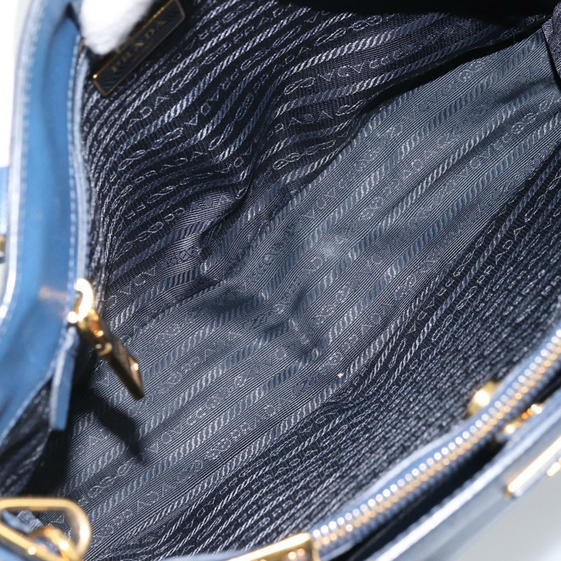 【日本直送】PRADA Galleria 手提包 Safiano 皮革 2way Blue Gold Auth YKZ030A-9