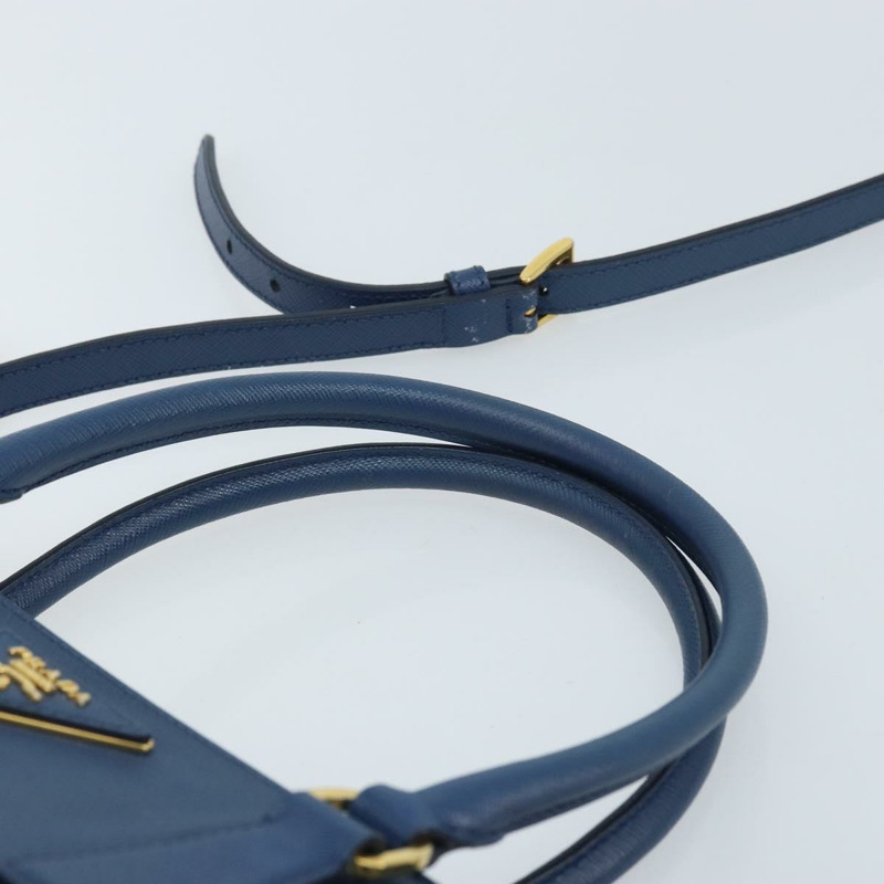 【日本直送】PRADA Galleria 手提包 Safiano 皮革 2way Blue Gold Auth YKZ030A-13