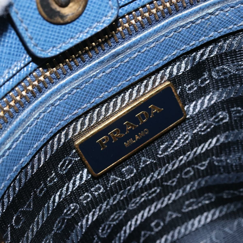 【日本直送】PRADA Galleria 手提包 Safiano 皮革 2way Blue Gold Auth YKZ030A-20