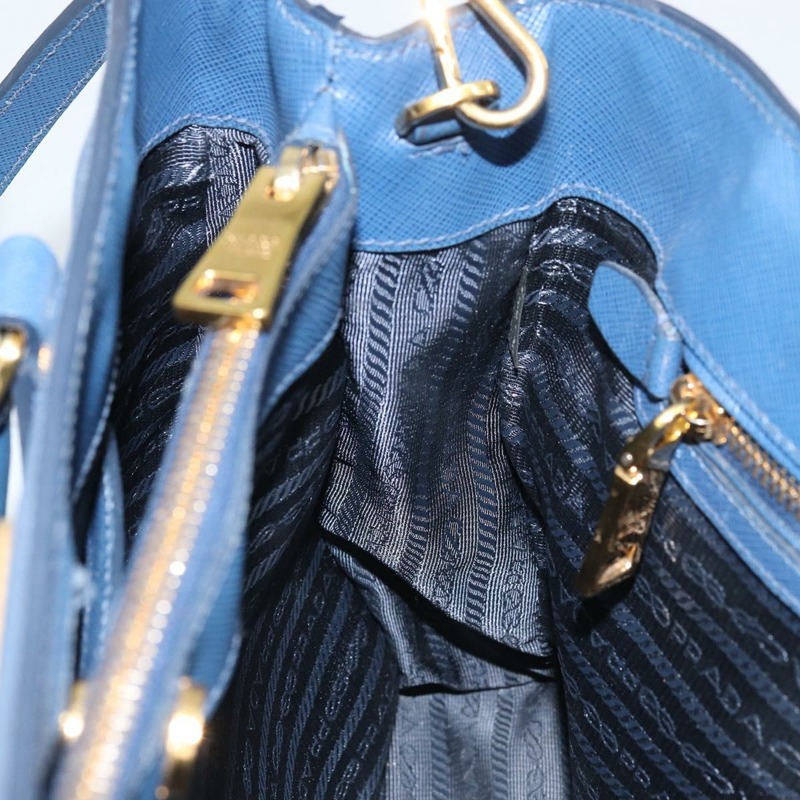 【日本直送】PRADA Galleria 手提包 Safiano 皮革 2way Blue Gold Auth YKZ030A-22
