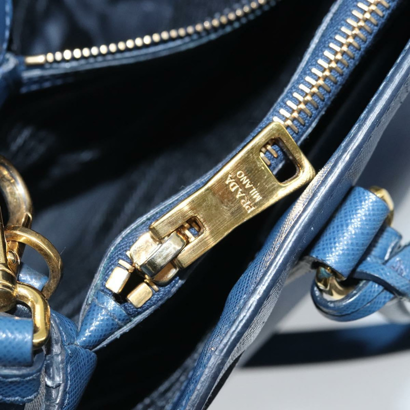 【日本直送】PRADA Galleria 手提包 Safiano 皮革 2way Blue Gold Auth YKZ030A-25