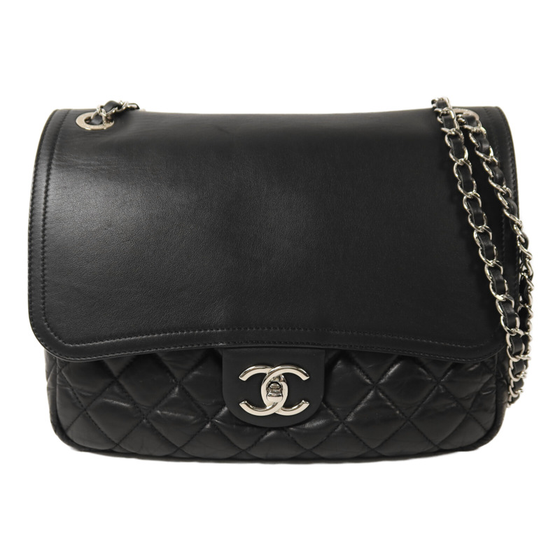 CHANEL 牛皮皮革Chain Shoulder銀扣鏈帶肩背袋-0