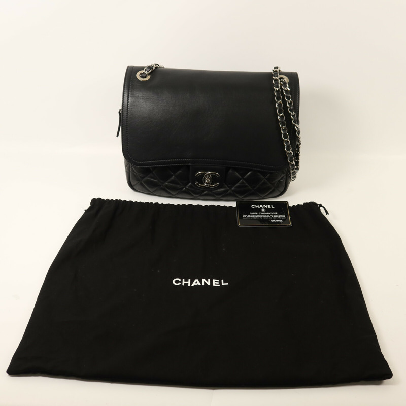 CHANEL 牛皮皮革Chain Shoulder銀扣鏈帶肩背袋-10
