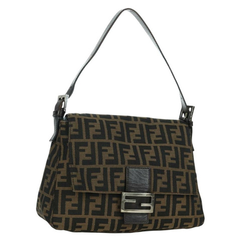FENDI Zucca帆布Mamma Baguette單肩包 棕色/黑色 正品 YKZ037SAV