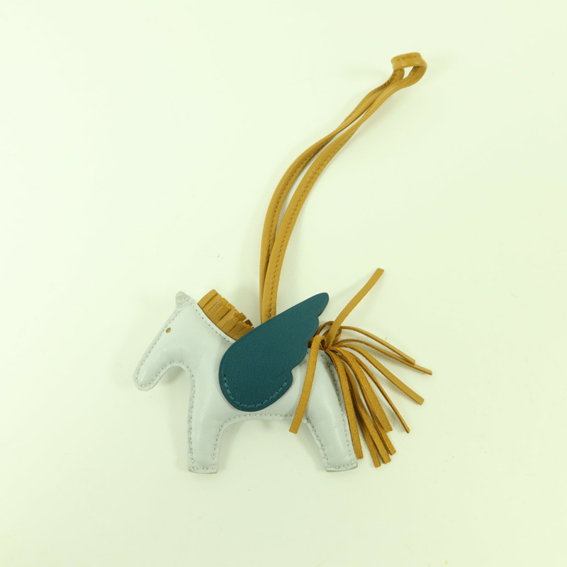 HERMES Milo皮革/Swift皮革Rodeo Pegase PM掛飾Bleu Brume/Sesame/Vert Bosphore-6