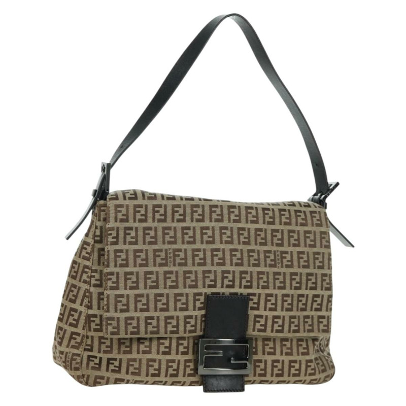 【日本直送】FENDI Zucchino帆布Mamma水桶手袋 米色 銀色 正品 am11099V-0