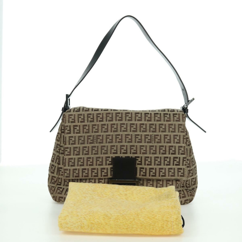 【日本直送】FENDI Zucchino帆布Mamma水桶手袋 米色 銀色 正品 am11099V-11