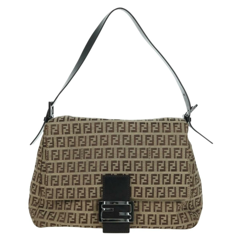 【日本直送】FENDI Zucchino帆布Mamma水桶手袋 米色 銀色 正品 am11099V-12
