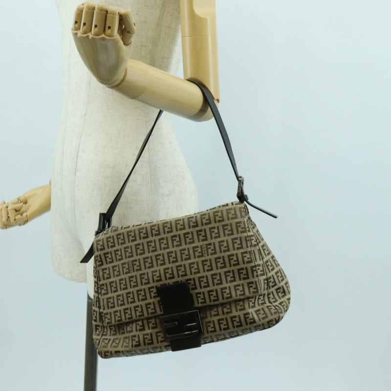 【日本直送】FENDI Zucchino帆布Mamma水桶手袋 米色 銀色 正品 am11099V-25