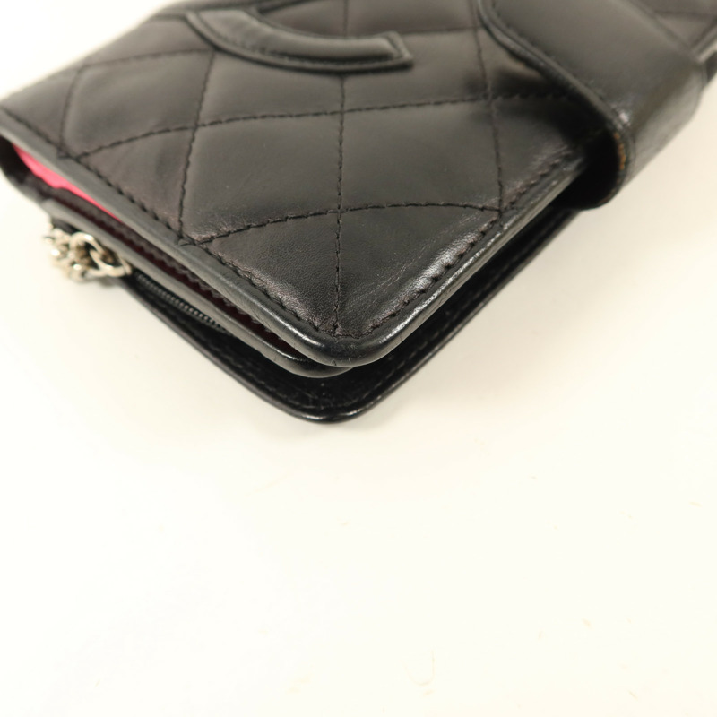 CHANEL 牛皮皮革Cambon Bifold Wallet銀扣錢包-11