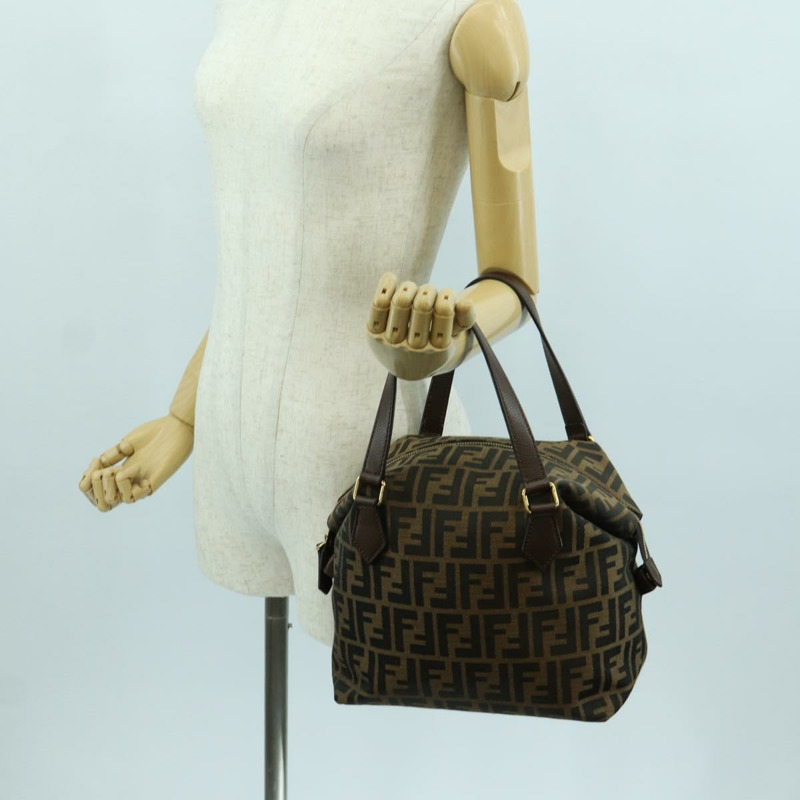 【日本直送】FENDI Zucca帆布手提包 黑色棕色 正品 am11067V-22