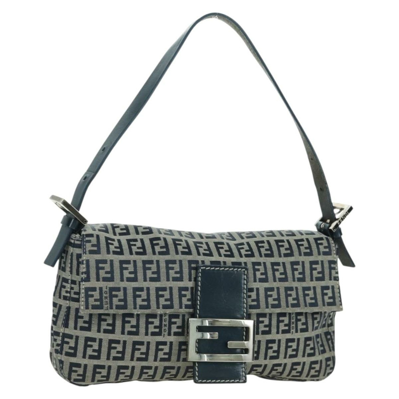 【日本直送】FENDI Zucchino帆布Mamma Baguette手袋 海軍藍/銀色 正品 AMZ542V-0