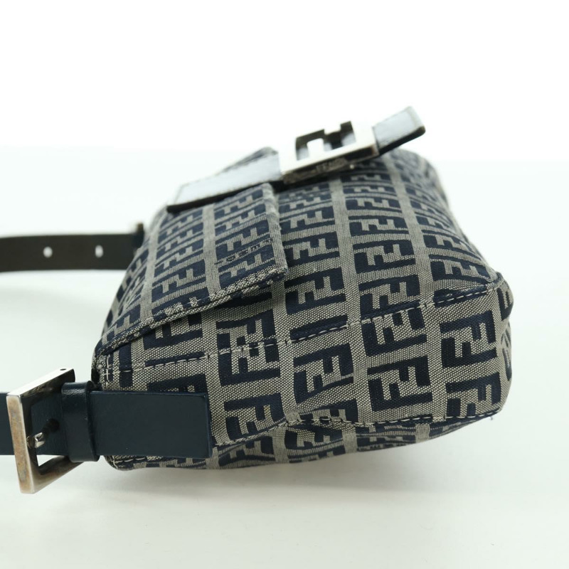 【日本直送】FENDI Zucchino帆布Mamma Baguette手袋 海軍藍/銀色 正品 AMZ542V-2