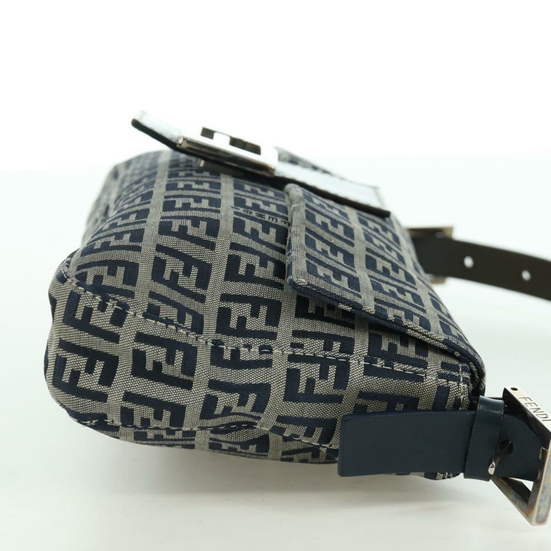 【日本直送】FENDI Zucchino帆布Mamma Baguette手袋 海軍藍/銀色 正品 AMZ542V-3