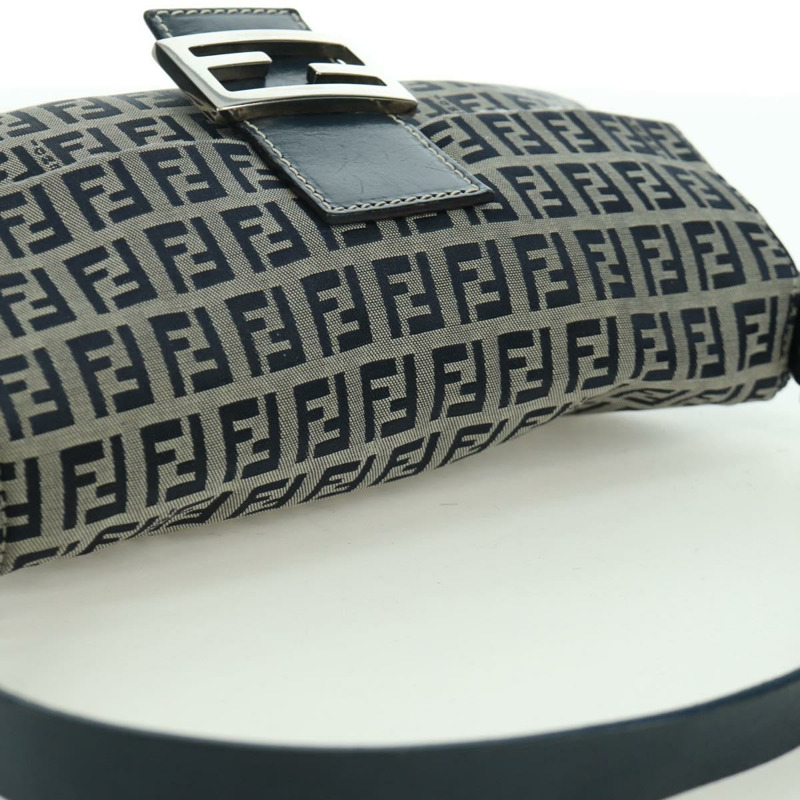 【日本直送】FENDI Zucchino帆布Mamma Baguette手袋 海軍藍/銀色 正品 AMZ542V-5