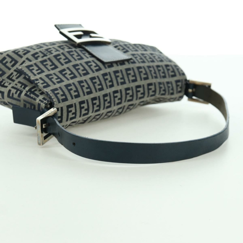 【日本直送】FENDI Zucchino帆布Mamma Baguette手袋 海軍藍/銀色 正品 AMZ542V-6
