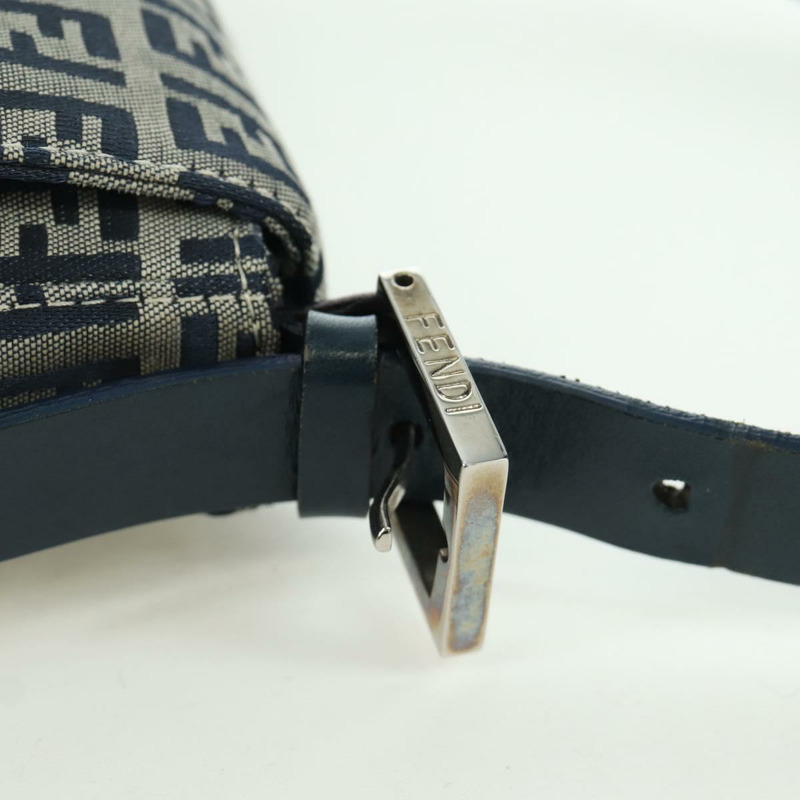 【日本直送】FENDI Zucchino帆布Mamma Baguette手袋 海軍藍/銀色 正品 AMZ542V-7