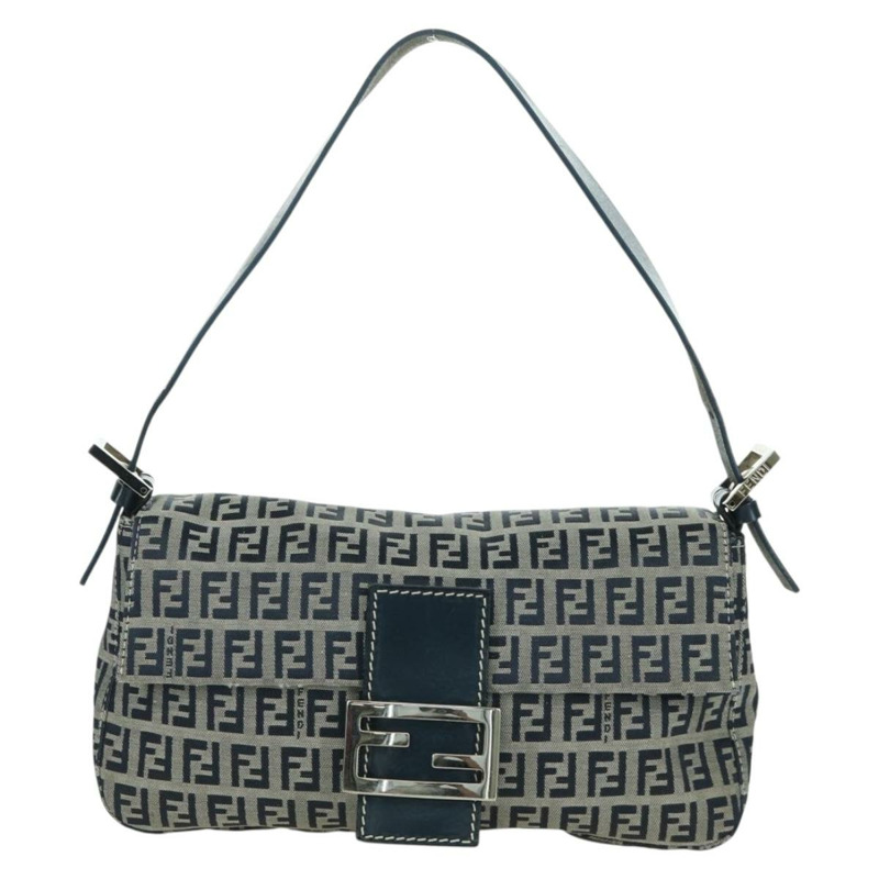 【日本直送】FENDI Zucchino帆布Mamma Baguette手袋 海軍藍/銀色 正品 AMZ542V-12