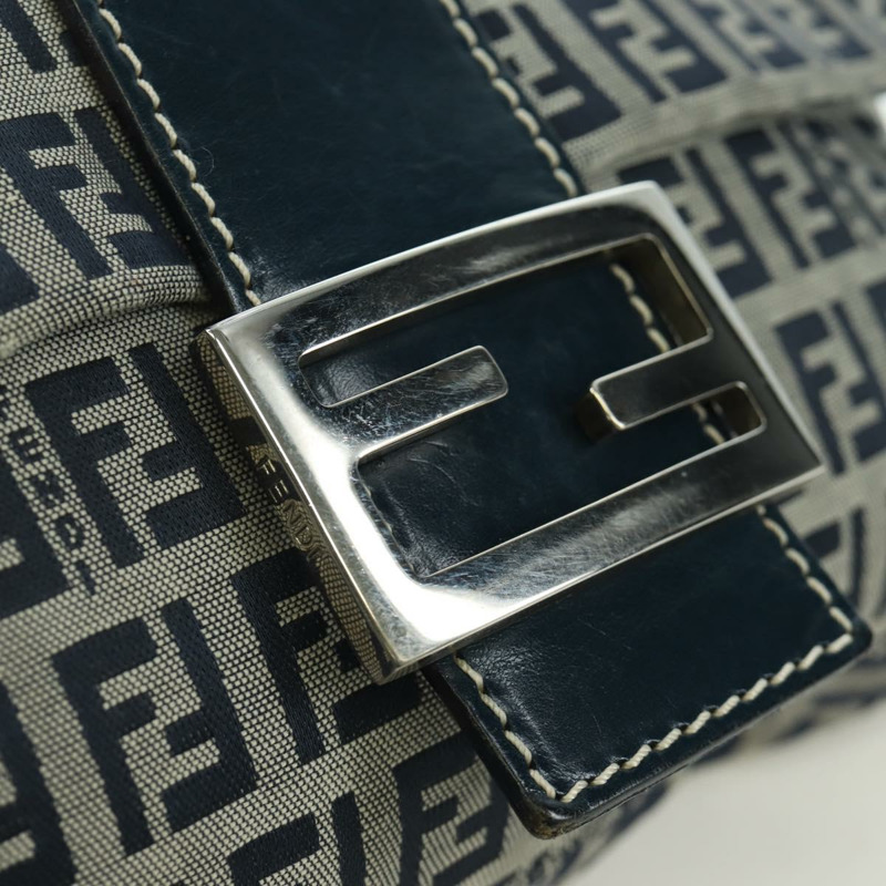 【日本直送】FENDI Zucchino帆布Mamma Baguette手袋 海軍藍/銀色 正品 AMZ542V-17