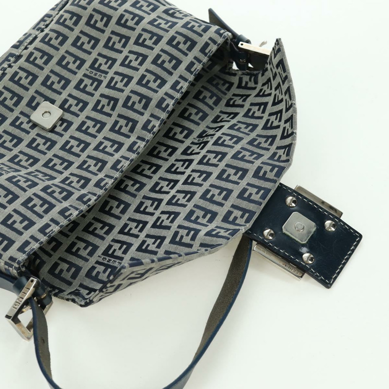 【日本直送】FENDI Zucchino帆布Mamma Baguette手袋 海軍藍/銀色 正品 AMZ542V-18