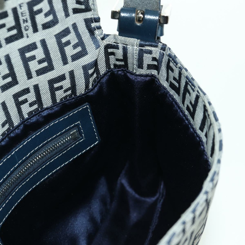【日本直送】FENDI Zucchino帆布Mamma Baguette手袋 海軍藍/銀色 正品 AMZ542V-21