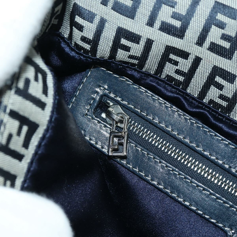 【日本直送】FENDI Zucchino帆布Mamma Baguette手袋 海軍藍/銀色 正品 AMZ542V-22