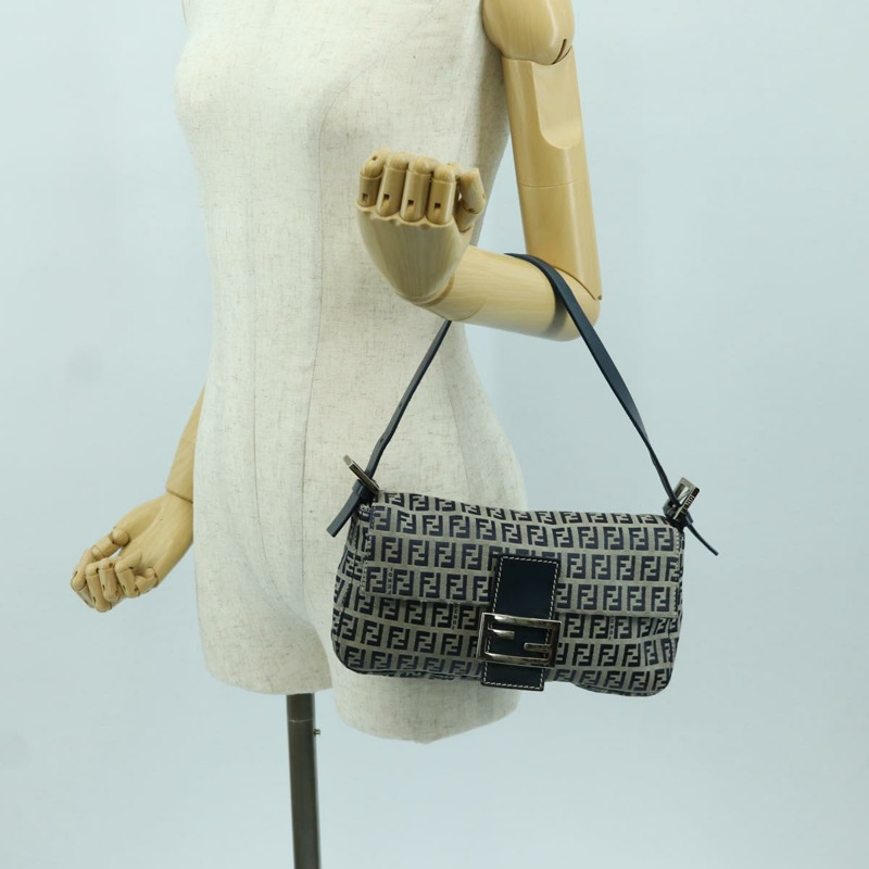 【日本直送】FENDI Zucchino帆布Mamma Baguette手袋 海軍藍/銀色 正品 AMZ542V-24