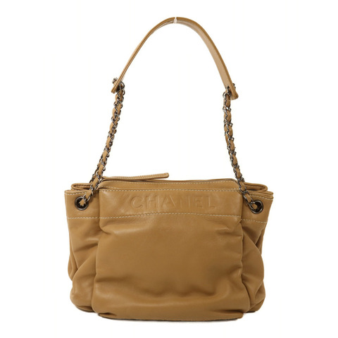 CHANEL 羊皮皮革Chain Shoulder銀扣鏈帶肩背袋