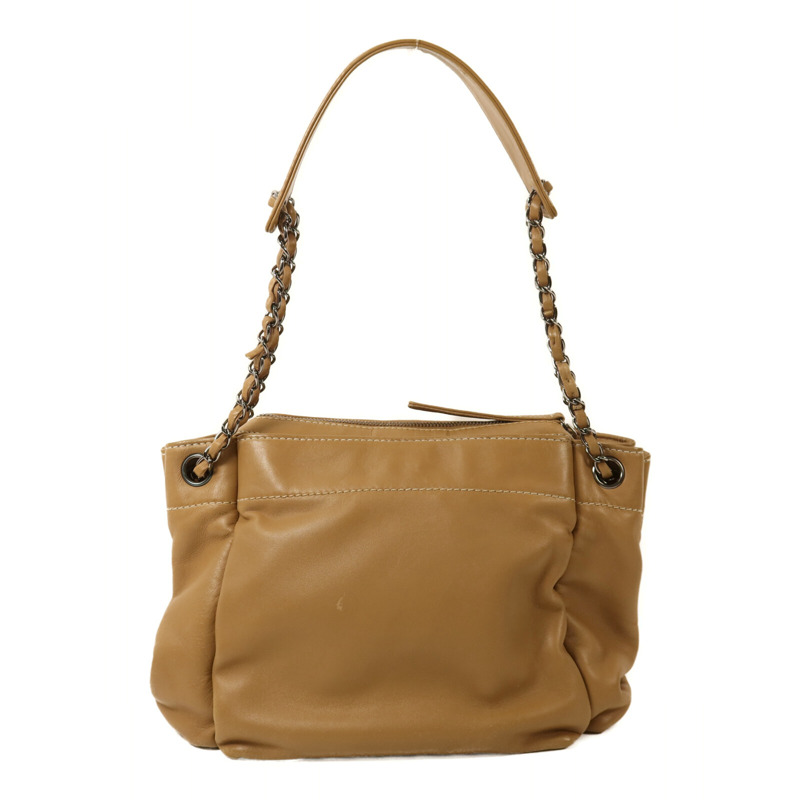 CHANEL 羊皮皮革Chain Shoulder銀扣鏈帶肩背袋-1