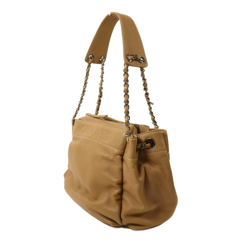 CHANEL 羊皮皮革Chain Shoulder銀扣鏈帶肩背袋-2