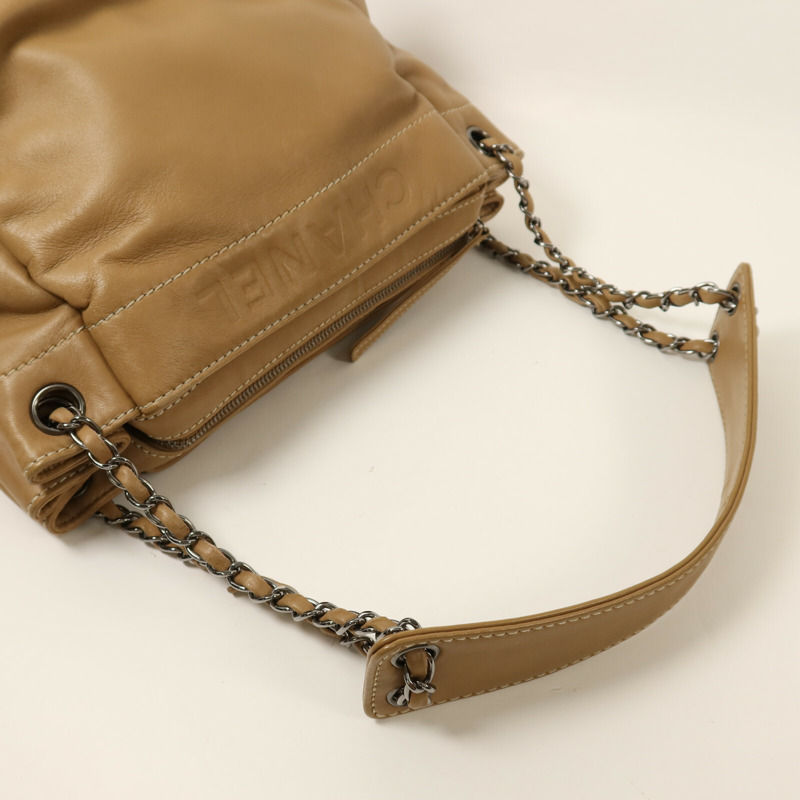 CHANEL 羊皮皮革Chain Shoulder銀扣鏈帶肩背袋-7
