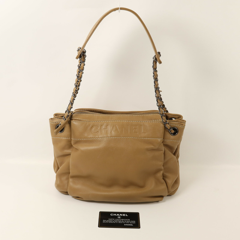 CHANEL 羊皮皮革Chain Shoulder銀扣鏈帶肩背袋-9