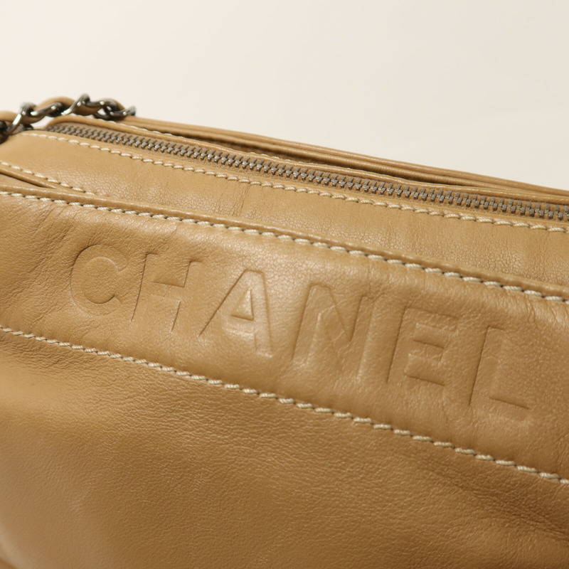 CHANEL 羊皮皮革Chain Shoulder銀扣鏈帶肩背袋-15