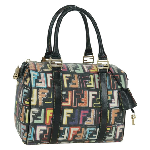 FENDI Zucca帆布手提包 黑色金色 正品 AMZ529SAM